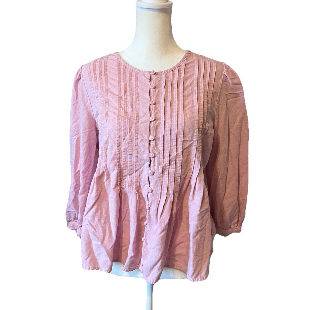 Levi's Gina Pink Button Up Cottagecore Peasant Blouse Balloon Sleeve Women's S